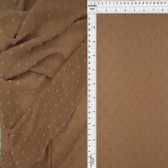 1 Yard Waffle Swiss Dot Chiffon Woven Fabric Textured Sheer Soft Drapery 59/60" Width CARAMEL {1}