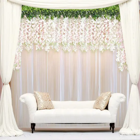 10Pcs White & Pink Fake Wisteria Hanging Flower Garlands {5}