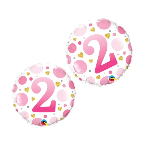 Age 2 Pink Dots 18 Inch Foil Mylar Balloon {2}