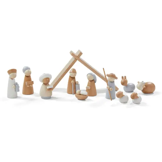 HABA Wooden Nativity Set - Family Keepsake Manger Scene & Nativity Set for Kids in Natural Colors - 13 Sturdy Beechwood Pieces - Made in Germany Multicolor {1}