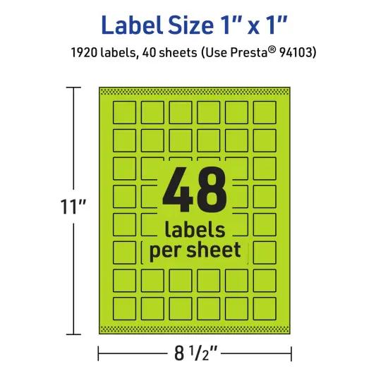 Avery Bright Green Paper Labels, 1" x 1" Square {5}