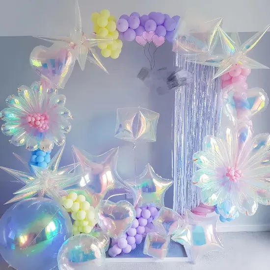 4D Round Ball Balloons for Spring/Holographic Balloons/Star Clear {6}