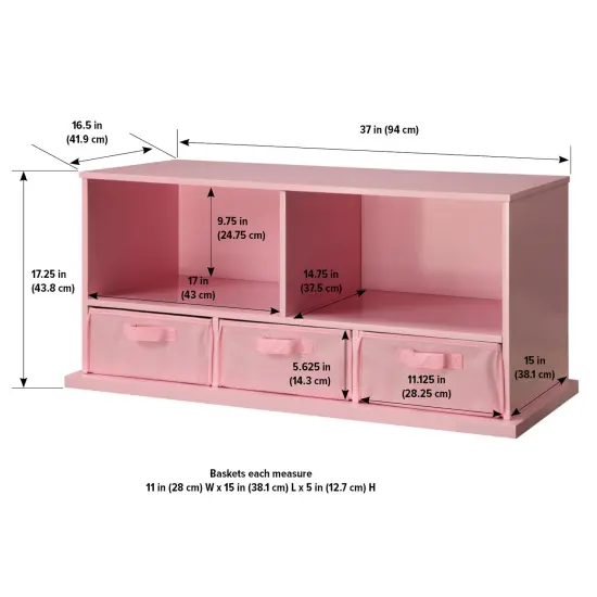 Badger Basket Stackable Shelf Storage Cubby with Three Baskets Pink {4}