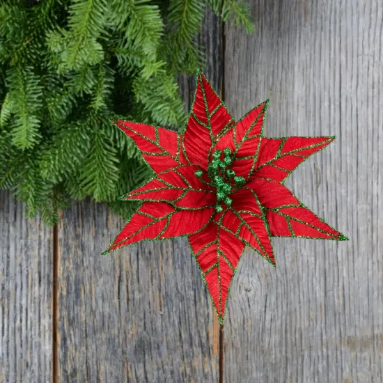 9.5" Red Velvet Poinsettia Stem {3}