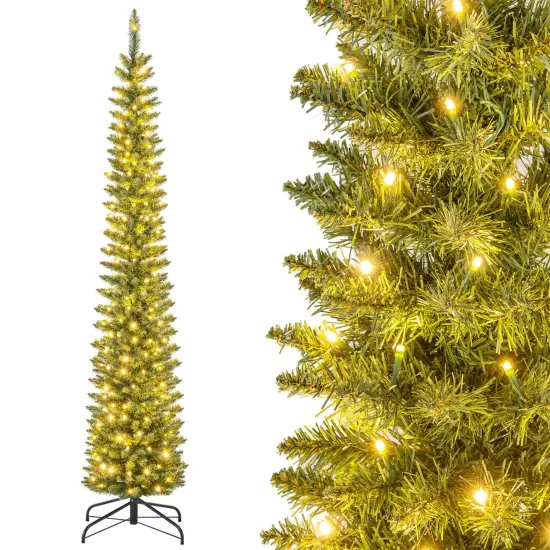 Costway 5/6/7/99 FT Pre-Lit Pencil Christmas Tree with 400 LED Lights & 699 Branch Tips Party {9}