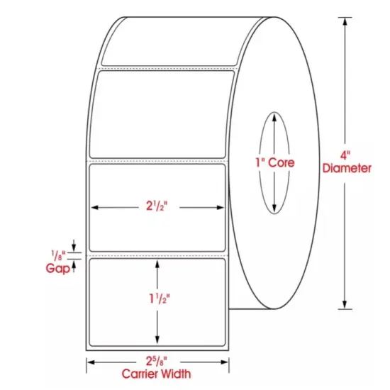 Thermal Labels Rolls W=2 1/2 x H=1 1/2" {4}