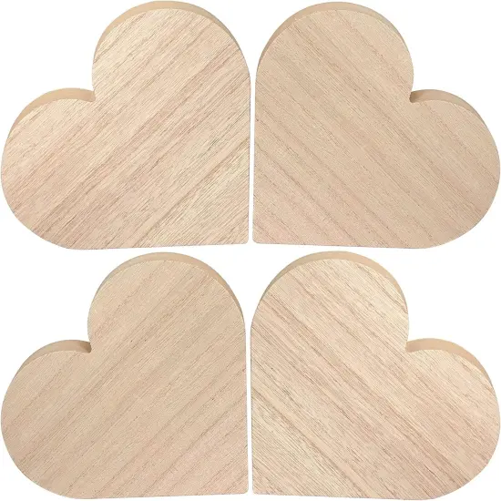 4 Pack 6 Inch Thick Wood Heart Wooden Block Unfinished MDF Wood Heart Signs (6x6x1 in) {3}