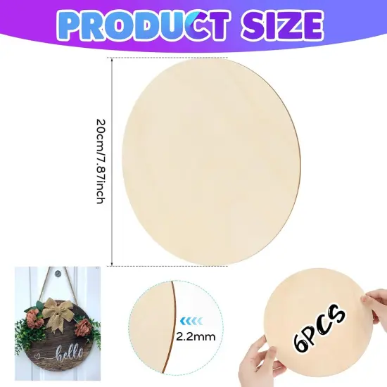 6 Pack Wood Circles for Crafts, 8 Inch Unfinished Wood Circles Discs {2}