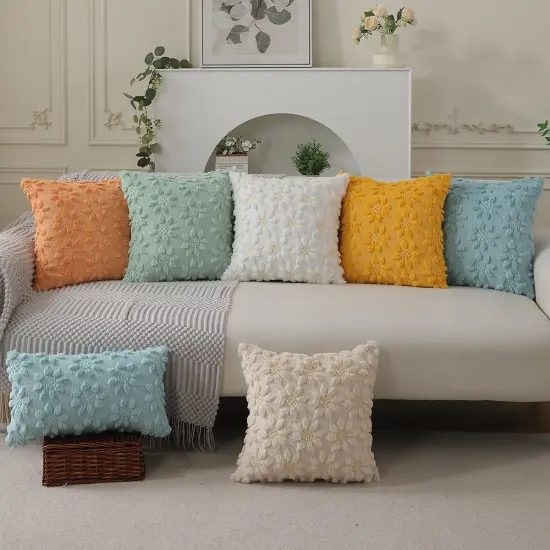 Spring Summer Pillow Covers 18x18 inch Set of 2 Farmhouse Decor Yellow Color Flower Heart Sunflower Soft Plush Faux Fur Jacquard Throw Pillows for Sofa Holiday Spring Home Decor PTK024C18 {2}