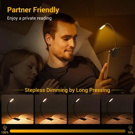 Book Light 2 Pack, Rechargeable Reading Lights for Books in Bed-Eye Caring 3 Colors, Stepless Dimming, 360&deg; Flexible Studying Small Desk Lamp, Lightweight Clip-on LED Night Light for Book Lovers, Kids {5}