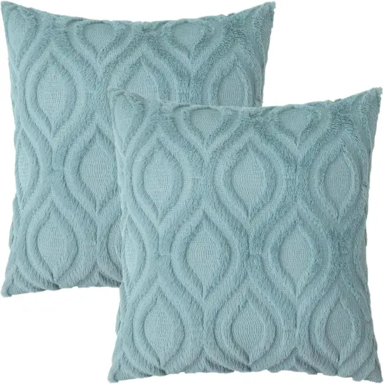Throw Pillow Covers 18x18 Inch Set of 2, Soft Plush Faux Wool Aqua Couch Pillow Covers, Spring Solid Dyed Accent Pillow Cases for Sofa Bed Living Room Home Decor {4}