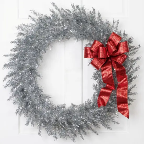 Northlight 36" Silver Tinsel Artificial Christmas Wreath, Unlit {1}