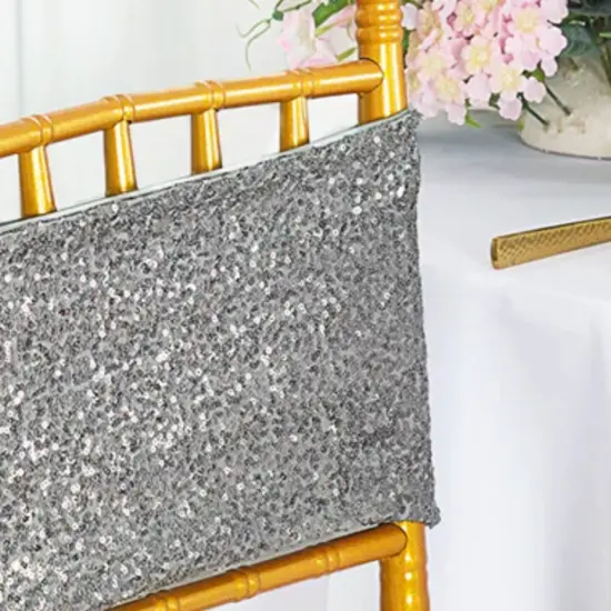 10 Pieces Shimmering Silver Sequin Stretch Spandex Chair Bands 7 x 13 Inches {5}