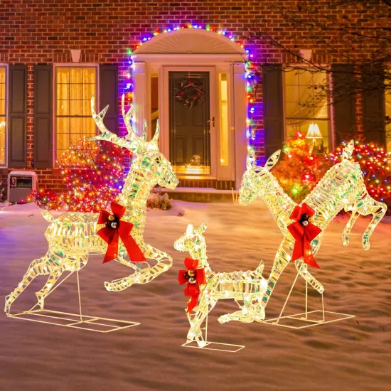 3-Piece Lighted Christmas Reindeer Family with LED Lights and Bows {3}