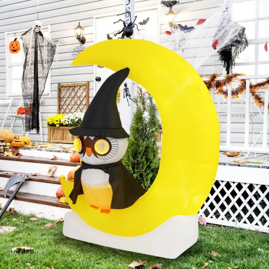 Inflatable Owl on Moon LED Lighted Halloween Decoration with Large Moon and Wizard Owl {2}