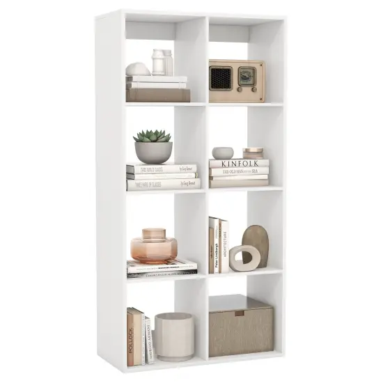 White 8-Cube Bookshelf Engineered Wood Open Back Storage Organizer {4}