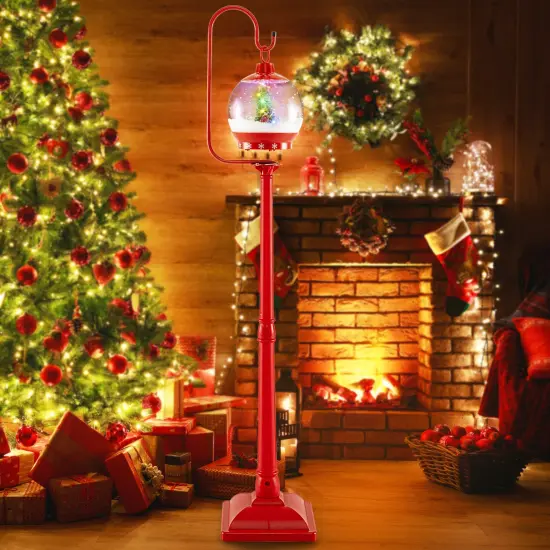 68 Inch Festive Musical Christmas Street Lamp Post with Snow Globe Lantern-Red {2}