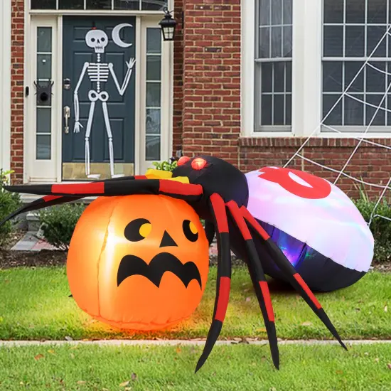 4.9 x 4.6 Feet Inflatable Spider with Pumpkin and Rotating Light {1}