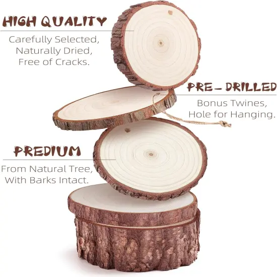 Unfinished Wood Slices with Hole, Natural Wood Circles Blank with Bark for DIY Crafts, Home Decor, Christmas Ornament (30Pcs, 2.4-2.8 Inch) {5}
