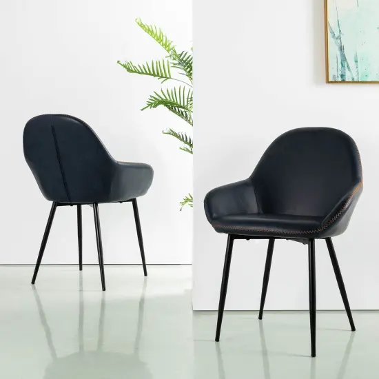 Set of 2/4 Mid-Century Modern Leatherette Dining Armchairs {2}