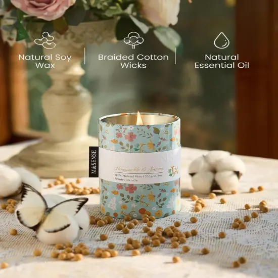 Honeysuckle Jasmine Scented Soy Candle, Spring Floral Aromatherapy Gift for Stress Relief, 60-Hour Burn Time Long-Lasting Fragrance, 11.3oz Relaxing Jar Candle for Mom {3}