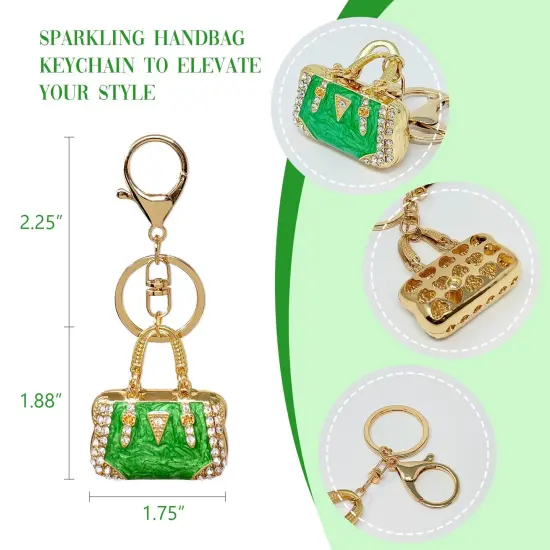 Wrapables Stylish Crystal Rhinestone Handbag Shaped Purse Charm Keychain, Green {3}