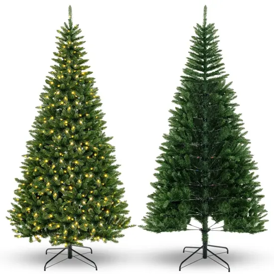8 FT Corner Artificial Christmas Tree with 1137 Branch Tips and 360 Warm White LED Lights {1}