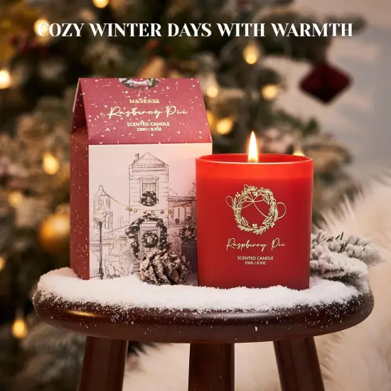 Christmas Holiday Candle - Raspberry Pie Scent, 8.1oz Soy Wax, Ideal Winter Home Decor Gift for Women and Men {4}