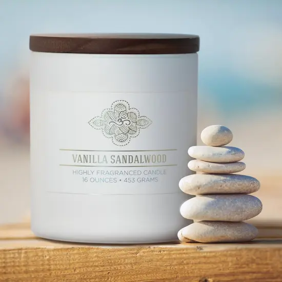 Vanilla Sandalwood Scented Jar Candle, Wellness Collection, Relaxing Aromatherapy Candle, 2 Wick White Jar Soy Blend Wax Candle for Home, 60hr Burn, 16 oz - USA Poured {4}
