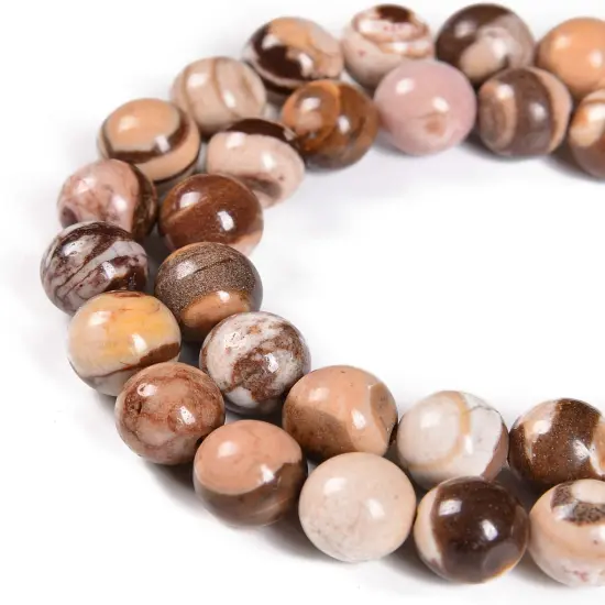 36pcs 10mm Natural Brown Zebra Gemstone Round Spacer Loose Stone Beads for Jewelry Making 15.5" 1 Strand (Brown Zebra, 10mm 36Beads) {2}