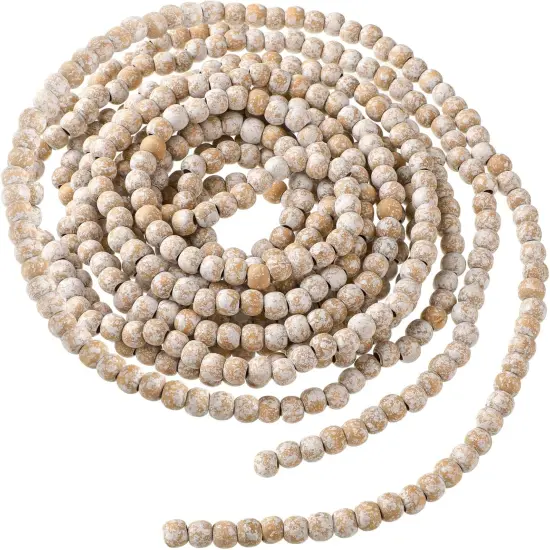 16 Feet Christmas Wood Bead Garland Wooden Bead Garland for Christmas Tree Holiday Decoration (Retro White) {1}