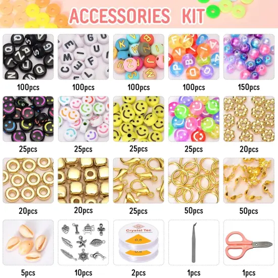 Friendship Bracelet Kit, 16800pcs, 96 Colors Polymer Clay Beads & 24 Colors Glass Seed Beads, 400 Letters Beads，Bracelet Making Kit for DIY Jewelry Making&Friendship Bracelet Making {4}