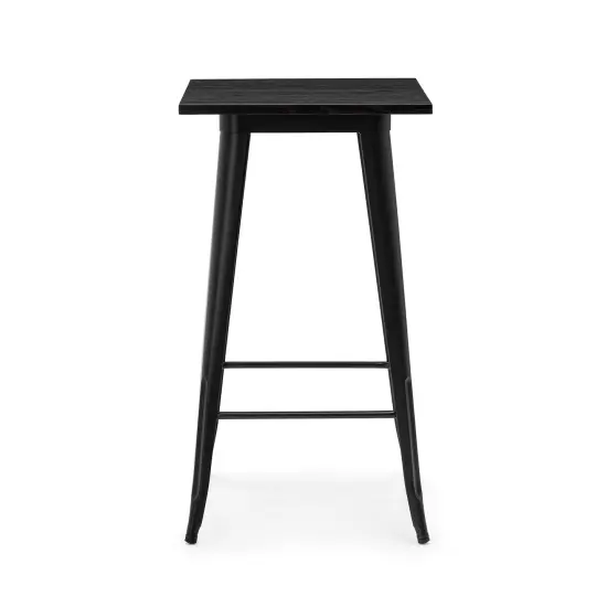 42.50"H Steel Bar Table with Square Elm Wood Top Black {6}
