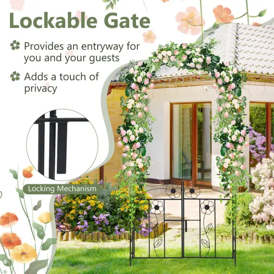 2 in 1 Garden Arbor with Door and Latch for Outdoor Lawn-Black {5}