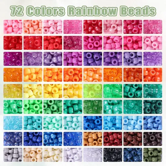 4700pcs, 72 Colors Pony Beads Rainbow Kandi Bead for Bracelets Making Kit, 3600pcs 9mm Plastic Beads and 1000pcs Letter Beads, Alphabet Beads for Bracelets Jewelry Making with Elastic Threads {4}