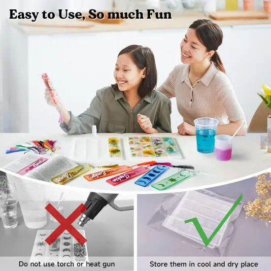 LET'S RESIN Bookmark Resin Molds Silicone 1.5'' Wide, Blank and Cat Moon Pattern Silicone Bookmark Molds Kit with 20pcs Tassels, Rectangle Bookmark Molds for Epoxy Resin Casting Crafts {6}