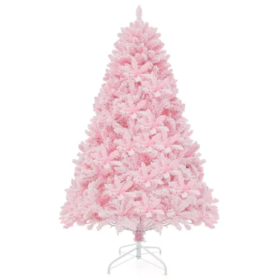 6 FT Flocked Artificial Xmas Tree Hinged with 350 LED Lights {1}