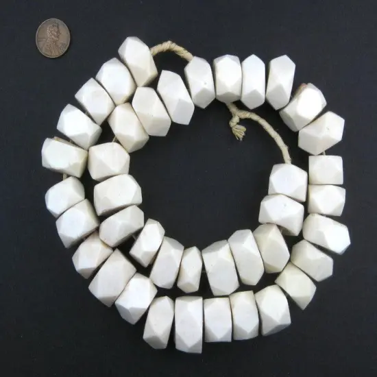 The Bead Chest White Bone Beads - Full Strand of Fair Trade African Beads (Faceted, White) {3}
