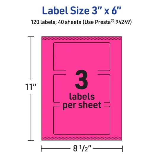 Avery Neon Magenta Paper Labels, 3" x 6" Rectangle {5}