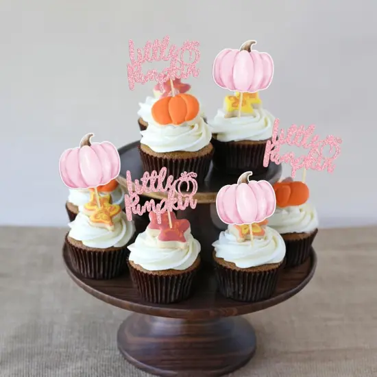 24Pcs Little Pumpkin Cupcake Toppers Glitter Baby Shower Pumpkin Cupcake Picks Gender Reveal Cake {5}