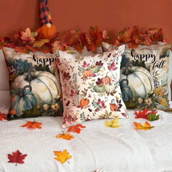 Set of 2 Fall Pumpkin Maple Leaf Pillow Covers 20x20 inch {4}