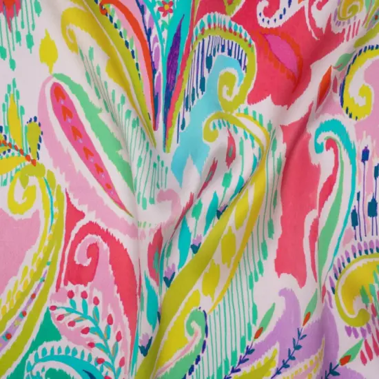 1 Yard Hand Painted Silk Charmeuse Fabric White, Yellow and Purple Ikat Paisley 53 inch Width {1}