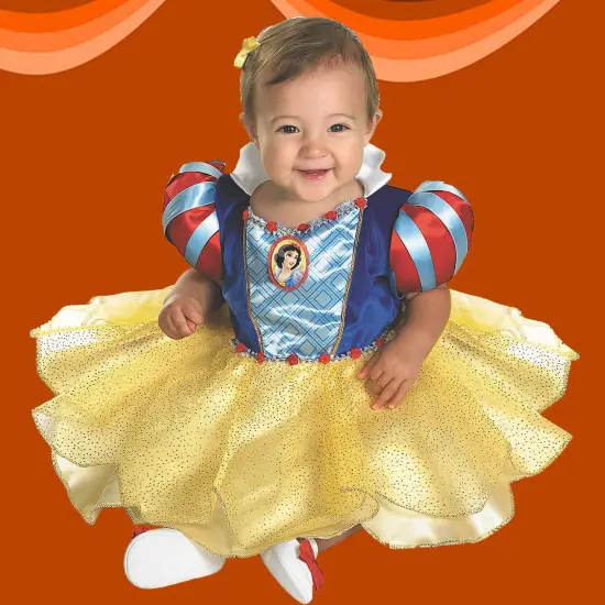Girl's Snow White Costume Infant Dress Gold Sparkle Puff Sleeves {1}