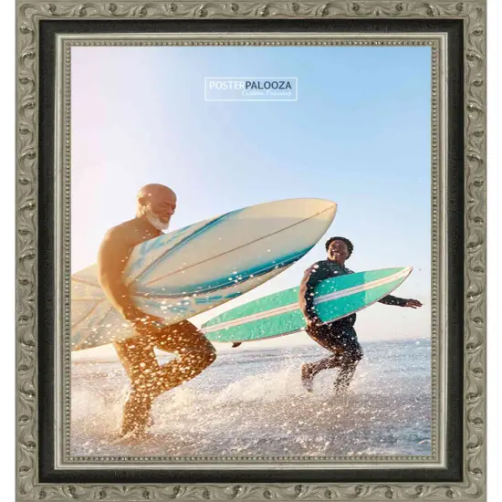 Photo Size Sculpted Silver Picture Frame - UV Acrylic, Foam Board Backing, Hanging Hardware {4}