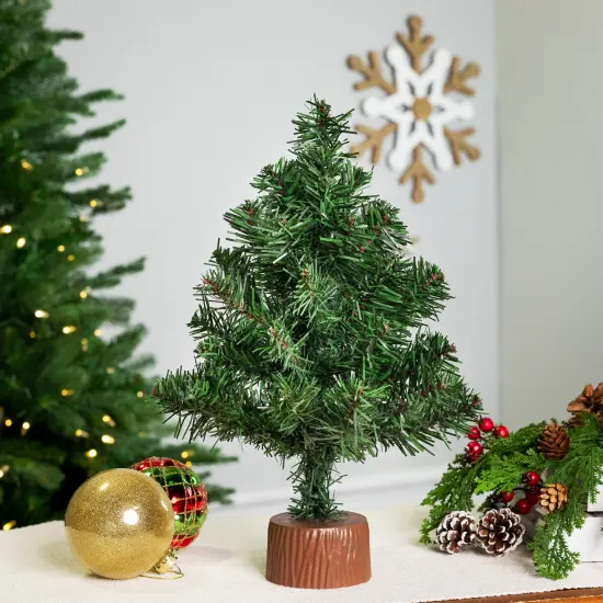 Northlight Mini Canadian Pine Artificial Christmas Tree with Faux Wood Base - 12" - Unlit Green {1}