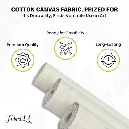 FabricLA Canvas Fabric Roll - 7oz Weight - 62" Wide Cotton Canvas Fabric by the Yard | Premium Duck Cloth for Painting, Upholstery, & Crafts | Natural {4}