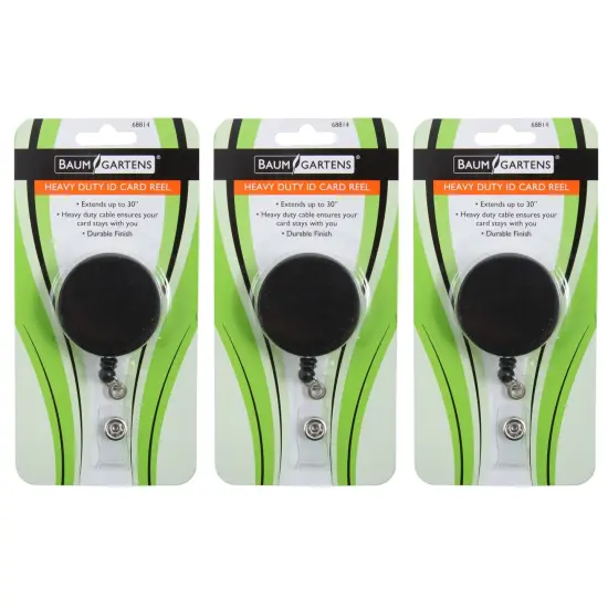 Heavy Duty Round ID Badge Reel with Belt Clip, Black, Pack of 3 {1}