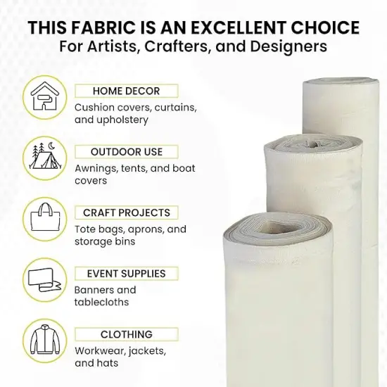 FabricLA Canvas Fabric Roll - 10oz Weight - 62" Wide Cotton Canvas Fabric by the Yard | Premium Duck Cloth for Painting, Upholstery, & Crafts | Natural {5}