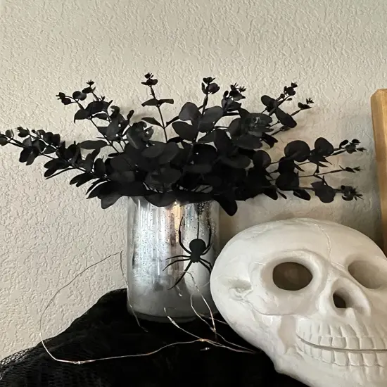 Artificial Black Eucalyptus Stems for Home Halloween Farmhouse Decor Faux Eucalyptus Leaves Branches Gothic Bathroom {5}