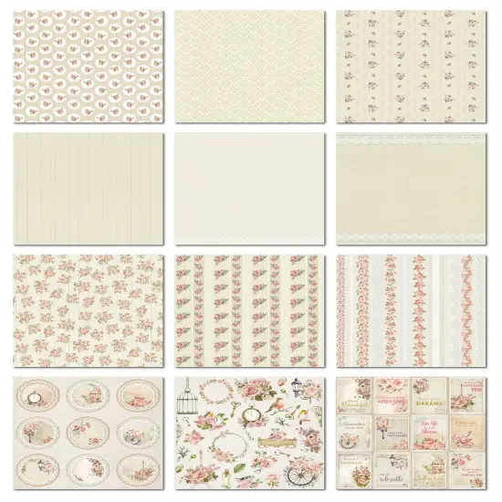 Pack of 3 - Little Birdie Cardstock Pack 6"X6" 12/Pkg-Shabby Chic Bouquet {6}